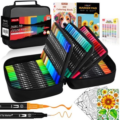 Dual Brush Marker Pens,128 Colors Art Markers Set with Fine & Brush Tip for K...