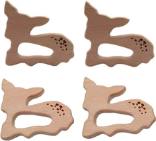 10Pcs Natural Wooden Sika Deer Teething Pendant Pure Natural Beech Wood Animal T
