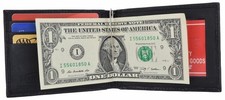 Mens Black Thin Lambskin Leather Spring Money Clip Compact Slim Bifold ID Wallet