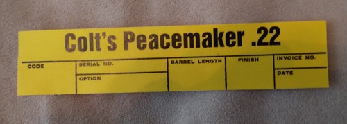 Colt Peacemaker .22 Caliber Box End Label. Unused Condition, Brand New ...