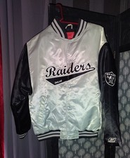 Vintage Reebok Oakland Raiders Satin Varsity Bomber Jacket Youth Large 14-16Silv