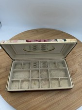 Vintage Mele Pink Rose Floral Fabric Travel Jewelry Box Hard Case Clamshell