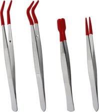 4 Pack Silicone-Tipped Tweezers Set, Featuring Flat and Bent Pointed Tips, Ideal