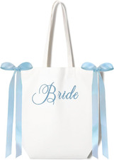 Bride Canvas Tote Bag White Blue Satin Bows Bachelorette Party Decorations Bride