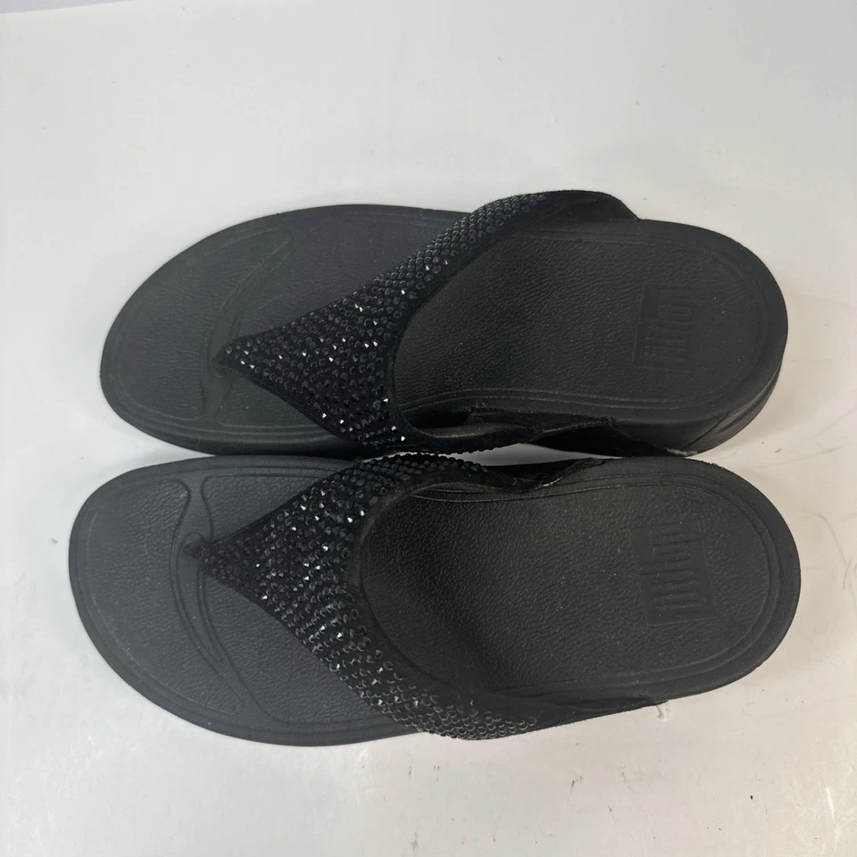 Fitflop Slinky Rokkit Black Diamond Sandal Women’s 6 Rhinestone Toning Thong - Image 2 of 4