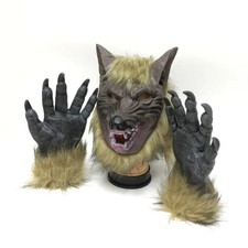 Adult Werewolf Cosplay Mask Furry Wolf Gloves Set Halloween Party Costume Prop
