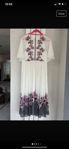 Abito maxi skater Ted Baker Begoni floreale lilla avorio midi taglia 4 UK 14 - Foto 4 di 12
