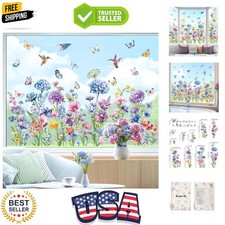 Spring Wildflower Double Sided Window Clings Garden Flower Butterflies Window...