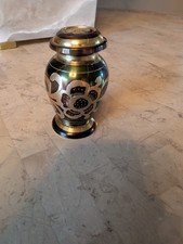 Keepsake Mini Memorial Cremation Urn Premium Brass Iridescent Green/Gold  3"