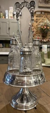 Antique Pairpoint Mfg. Co Glass Cruet Condiment COMPLETE Set ~ Quadruple Plate