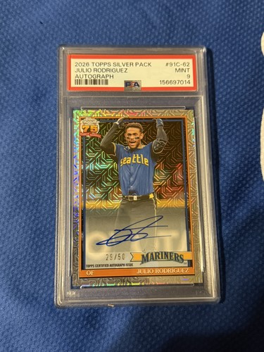 2026 Topps  Silver Pack Julio Rodriguez auto /50 PSA 9 Pop 2 none higher! 