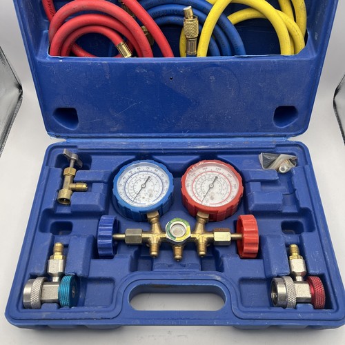  3 Way AC Manifold Diagnostic Gauge Refrigerant Charging Set R134a Blue Case