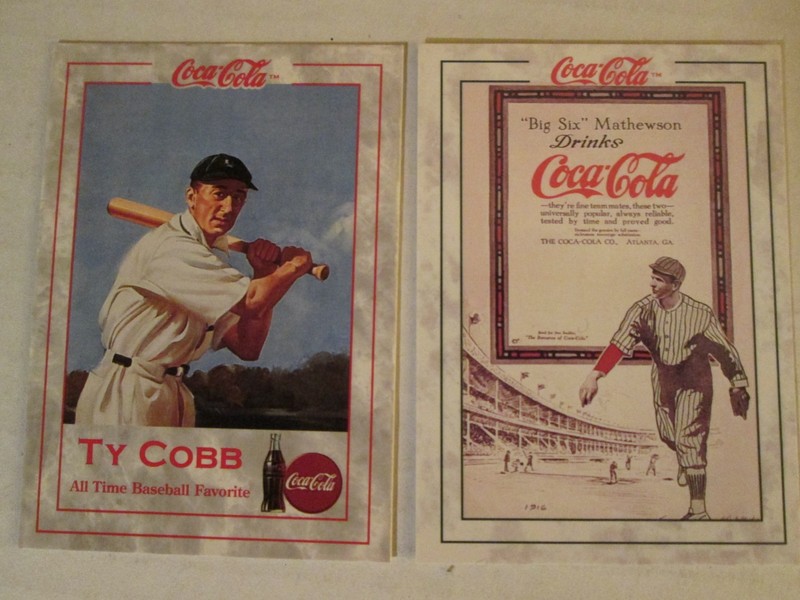 Coca-Cola set of 2 sports Special insert cards, Ty Cobb & C. Mathewson