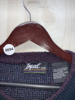 Vintage 1980/90s Impact Leather Patch Work Knit Mens Sweater XL