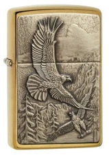 Zippo 20854,  Soaring Eagles Design, Emblem, Brushed Brass Finish Lighter, NEW