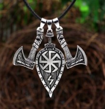 Celtic Shield Pendant Viking Axe Necklace Norse Pagan Jewelry for Men & Women
