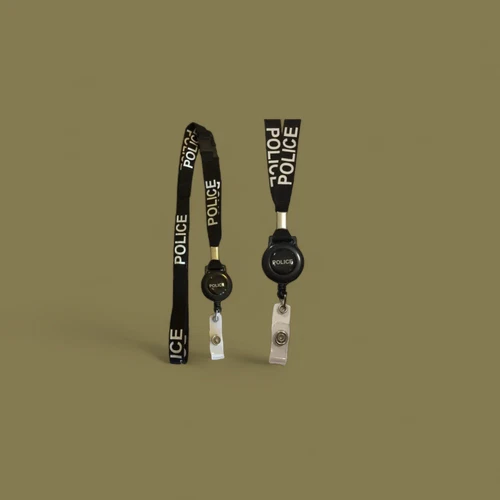 Black Police Badge Reel lanyard + double Safety Breakaway - Warrant Card Holder