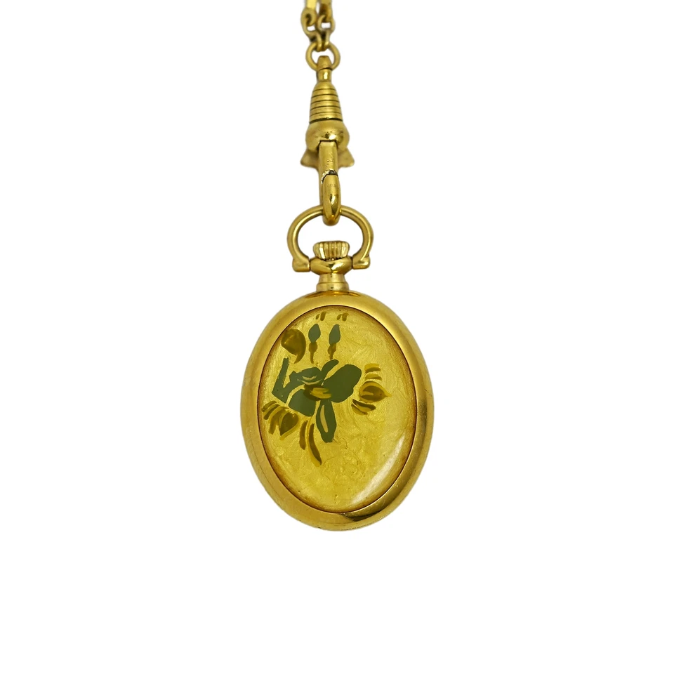 Reloj colgante Bucherer flor esmaltada vintage collar damas chapado en oro suizo Foto 2 de 4