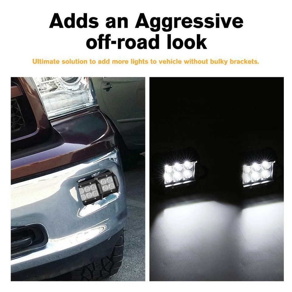 Para Dodge Ram 2500/3500 2010-2018 + 4" 18W LED Pods luz antiniebla lámpara + juego de soportes Foto 3 de 4