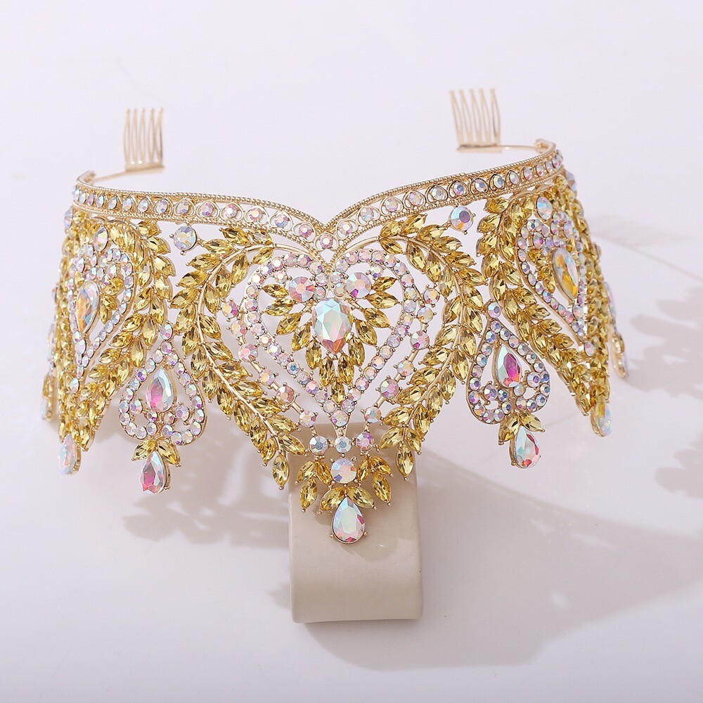 Queen of Spades, Gold Spade Crown, Champagne Crystal Crown, Prom Crown, XL Size Queen of Spades, Gold Spade Crown, Champagne Crystal Crown  main image 2