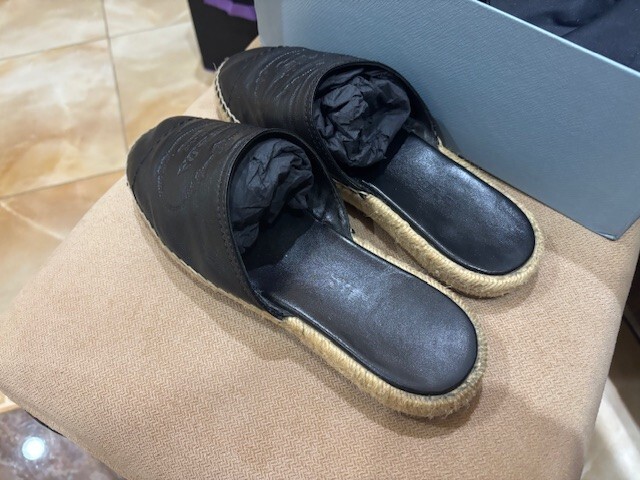 Prada Calzature Donna Leather Slides 37 Authentic Guaranteed | eBay