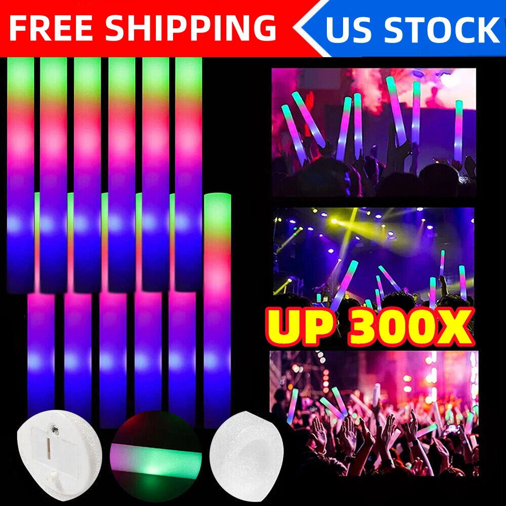 UP TO 300 LED Foam Sticks RGB Thunder Wand Glow Sticks Flashing Light Rave  Party