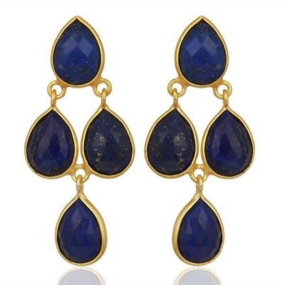 Ohrringe Lapislazuli 14K vergoldet 925 Sterling Silber Edelstein Schmuck