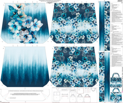 STENZO Tasche Panel Blumen Tropical blau hellblau - 100% Baumwolle SELBERNÄHEN