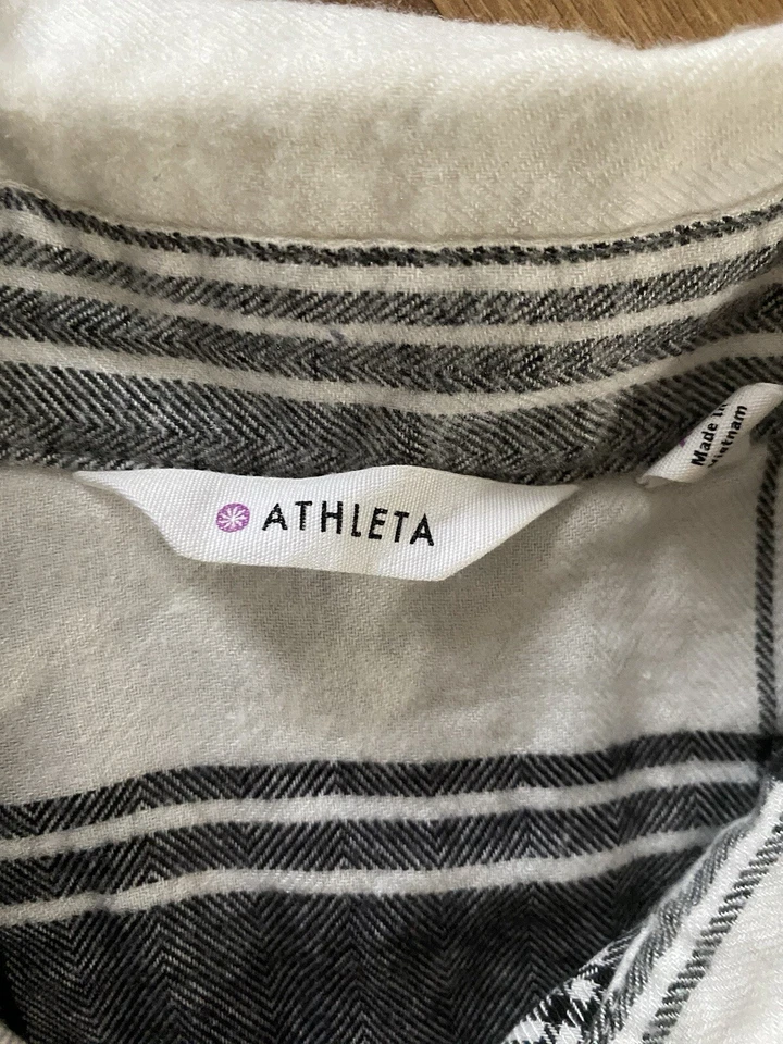 Camisa de franela Athleta Lumberjill para mujer XS blanca negra túnica a cuadros cabina suave Foto 2 de 4