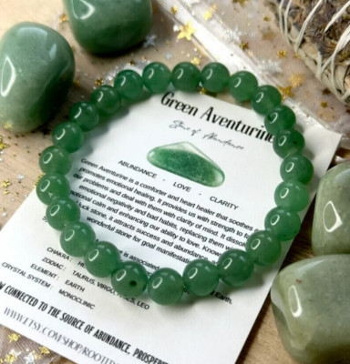 Natural Green Aventurine Beaded Crystal Healing Reiki Stretch Abundance Bracelet