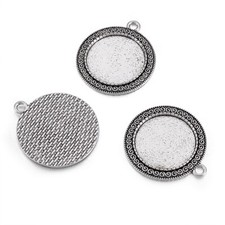 10x Antique Silver Flat Round Alloy Tibetan Pendant Cabochon Settings Tray 25mm