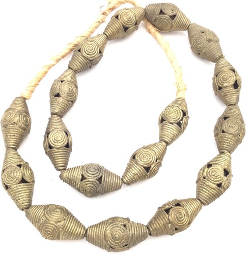 25 autentiche perle Ghana africane cera persa bicono naturale ottone commercio africano - Foto 3 di 4