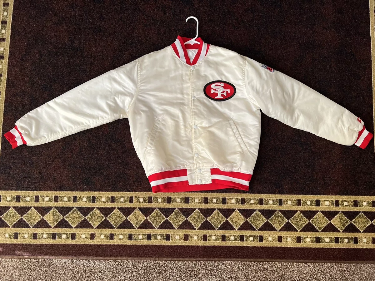 Vtg 80-90s Starter White Satin SF 49ers Team Sideline Jacket USA made Medium