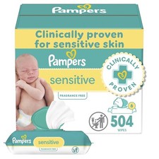 Pampers Baby Wipes Sensitive, Water Based Baby Wipes, Hypoallergenic and Unscent