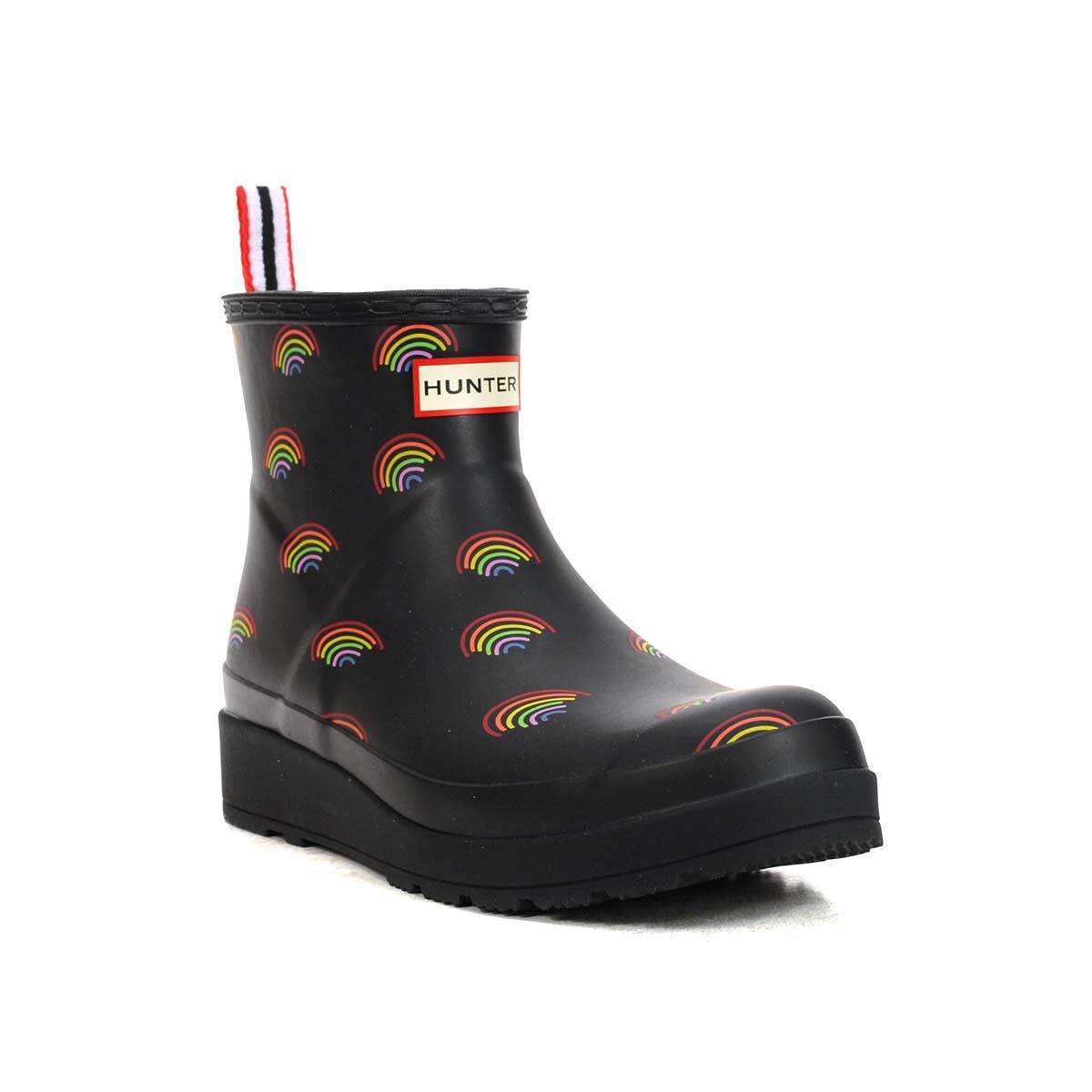 靴 HUNTER Logo Print Short Rain Boots 23cm Hunter Women's Play Short Mini Rainbow Print Rubber Boots