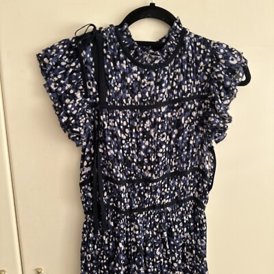 Ulla Johnson Joan Flutter Sleeve Mini Dress Ultramarine Print  Size 0