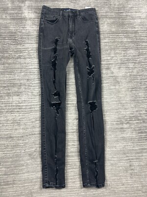 Hollister Jeans Juniors 7L Black Ultra High Rise Super Skinny Destroyed
