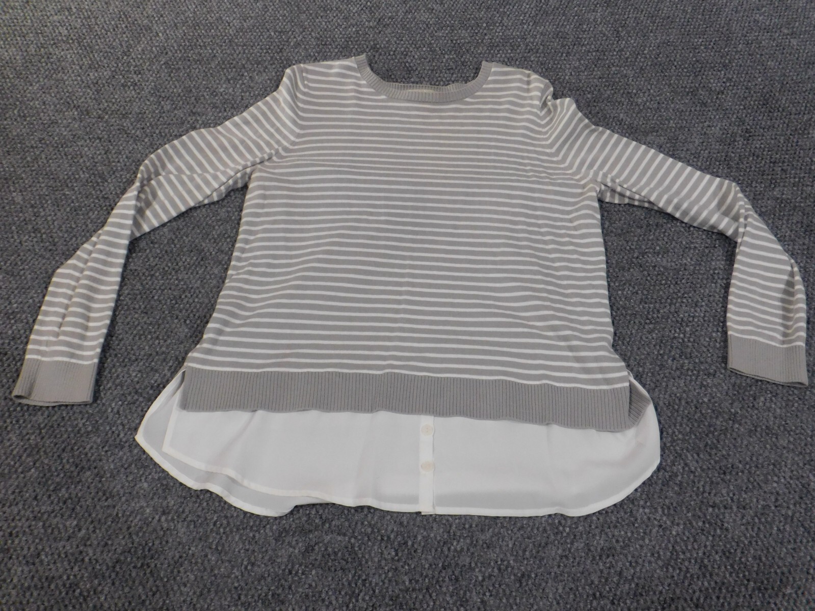 Loft Sweater Large gray pullover striped cotton w… - image 1