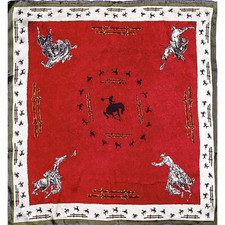 Wyoming Traders Wild Rag Cowboy Horse Fence Print Burgundy Silk Scarf - 34.5"