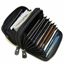 Genuine Leather Credit Card Wallet with Zipper Case Holder Security Travel RFID