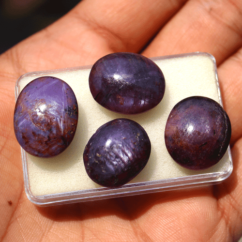 4 Pcs Natural Star Ruby Top Quality 18mm-21mm Oval Cabochon Loose Gemstones Lot - Picture 6 of 16