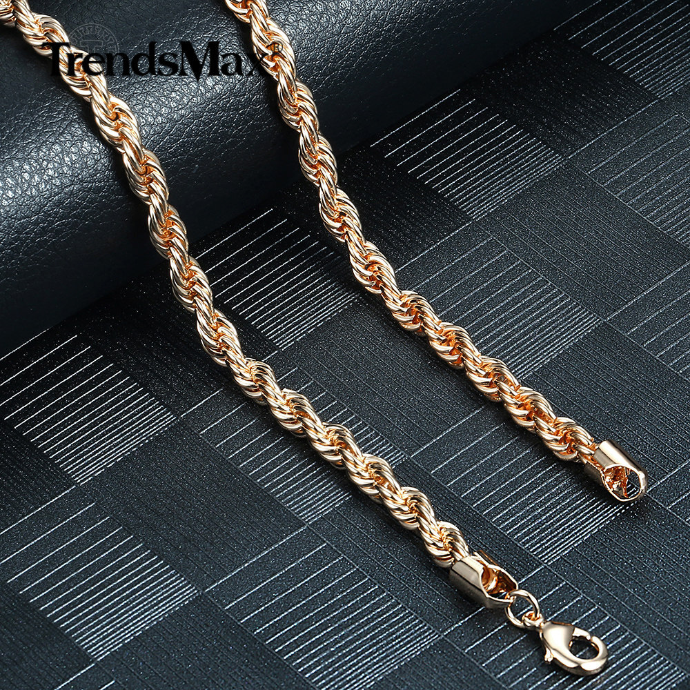 6MM For Women Men Chain 585 Rose Gold Filled Twisted Rope Link