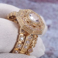 3pcs/set 18k Yellow Gold Plated Women Ring Cubic Zircon Wedding Ring Sz 6-10