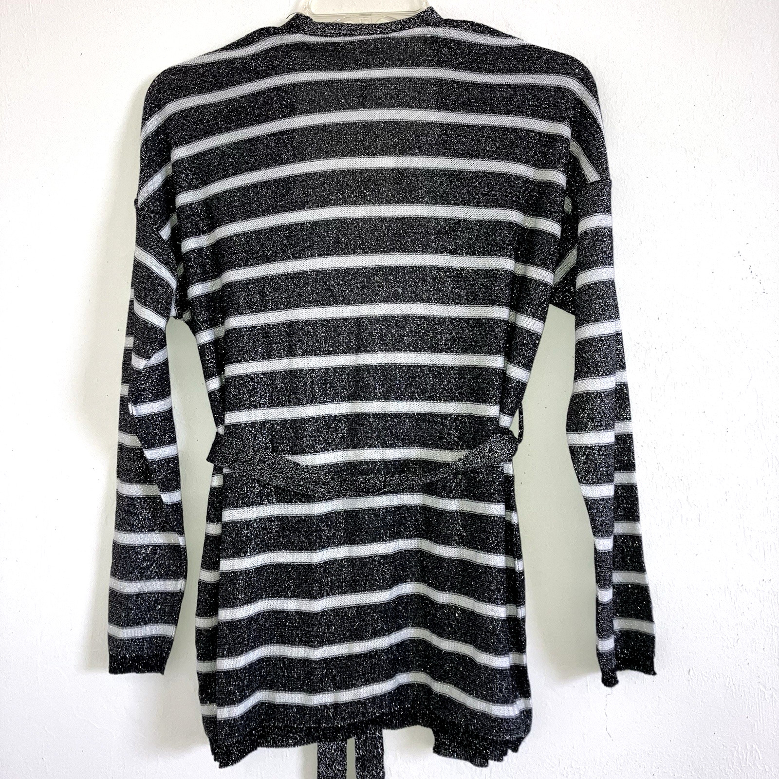 KOTON S Black & White Sparkle Open Neck Peplum Tie Knit Tunic Top Duster Cardi