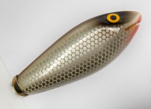 Vintage Tie Bar - Small Fish - Light tan, Red Mouth and Yellow Eye in Polymer
