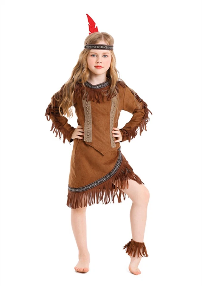 Z-A33Girls Indian Native American Princess Pocahontas Book Week  Western Costume - Image 2 of 4