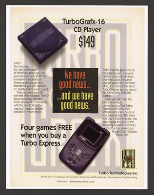 TurboGrafx 16 CD Player Turbo Express System Console Promo Ad Art Print Poster