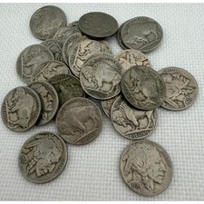 Lot of 25 Buffalo Nickels with Dates US Five Cent Coins Vintage Currency Mixed