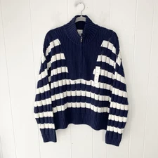 Quarter Zip Collared Pullover Sweater Blue White Stripe A New Day Sz XXL