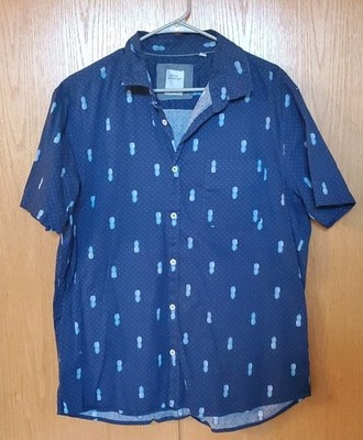 Essex Crossing Mens Shirt XL Short Sleeve Navy Pineapples Stretch Fit